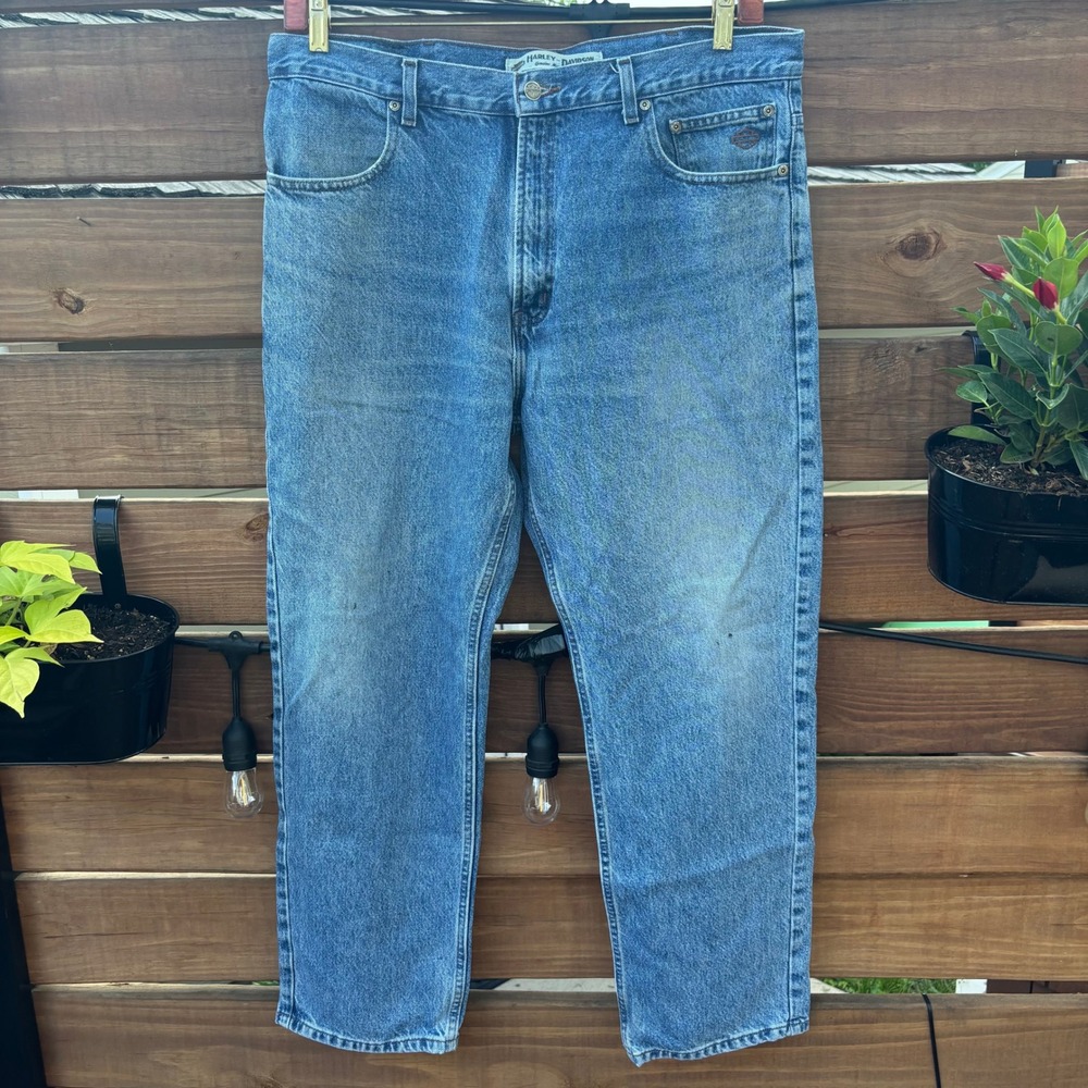 Harley-Davidson Jeans Mens 38x30 Blue Medium Wash Good Straight Leg Biker Denim